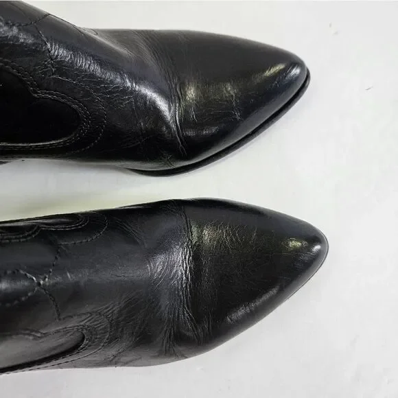 Frye Renee Seam Short Leather Stacked Heel Pointed Toe Boot Bootie In Black 9 - Picture 7 of 16